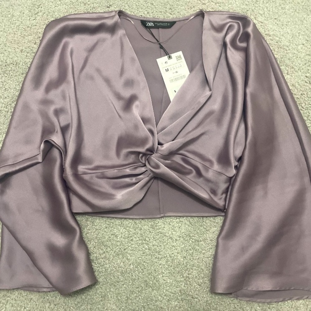 ZARA silk long sleeve shirt Size M- Purple